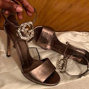 Crystal GG Thong Sandal, Stone (Sasso) Heel